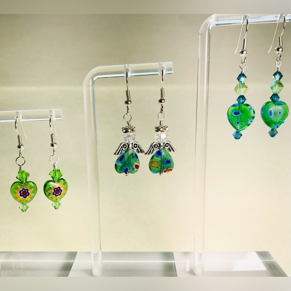 Beautiful set of three handcrafted heart earrings.